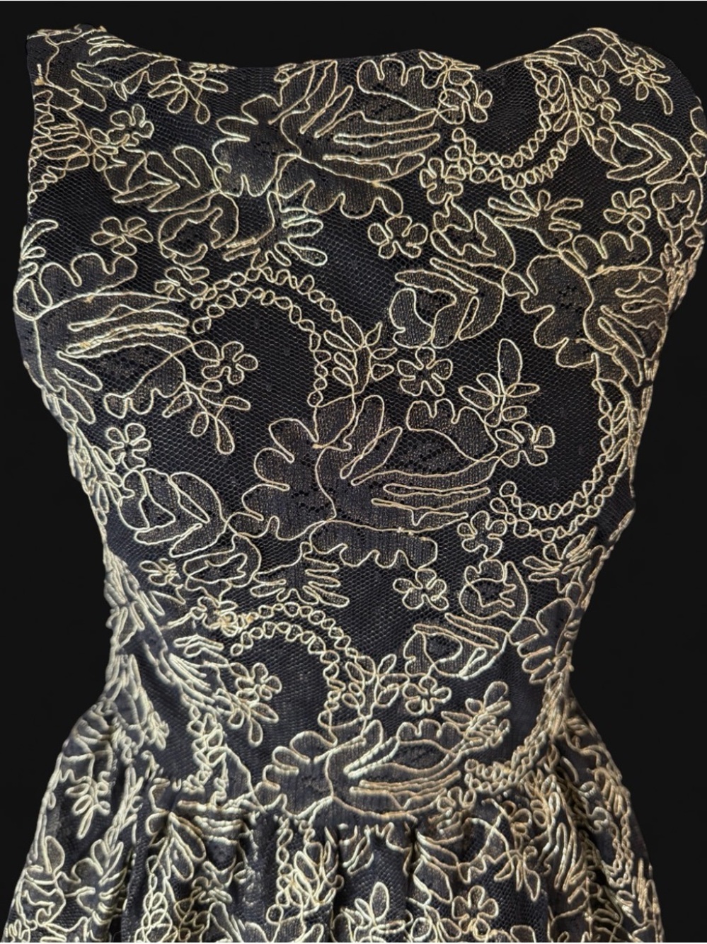 Alice + Olivia Black Gold Embroidered Lace Open Back Fit & Flare Mini Dress - Picture 5 of 7